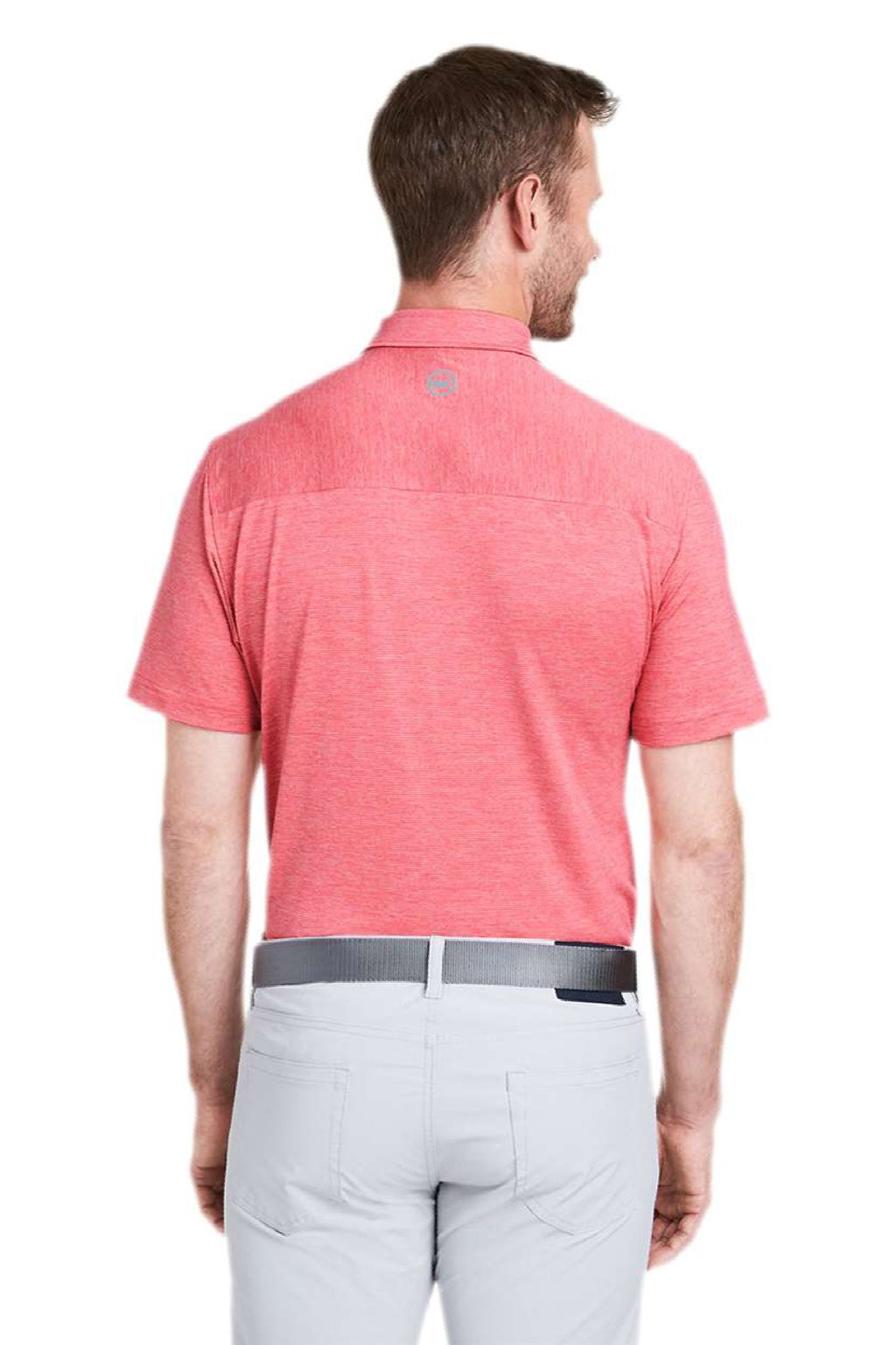 Vineyard Vines G011146 Mens Destin Stripe Sankaty Short Sleeve Polo Shirt Lobster Reef Pink Model Back
