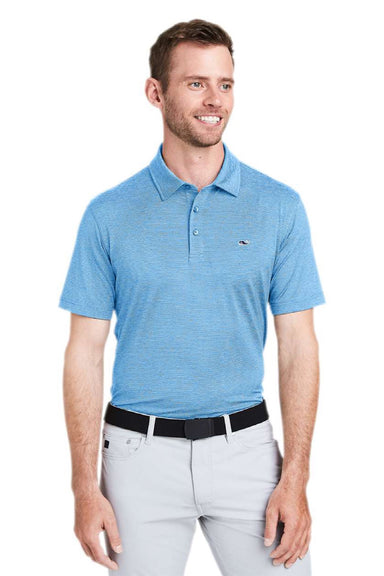Vineyard Vines G011146 Mens Destin Stripe Sankaty Short Sleeve Polo Shirt Ocean Breeze Blue Model Front