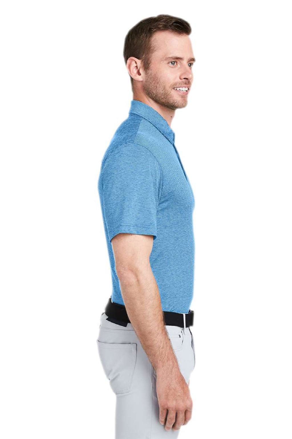 Vineyard Vines G011146 Mens Destin Stripe Sankaty Short Sleeve Polo Shirt Ocean Breeze Blue Model Side