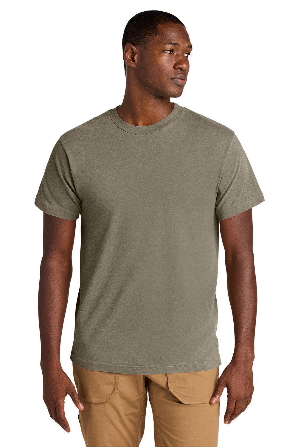 American Apparel 1301GD Mens Garment Dyed Short Sleeve Crewneck T-Shirt Faded Brown Model Front