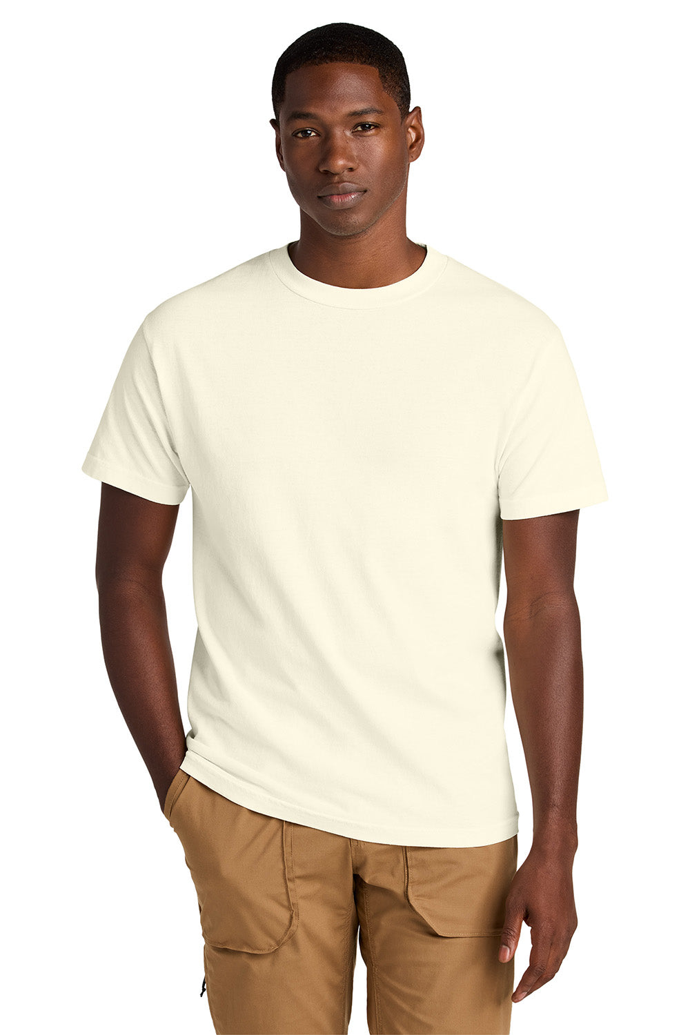 American Apparel 1301GD Mens Garment Dyed Short Sleeve Crewneck T-Shirt Faded Cream Model Front
