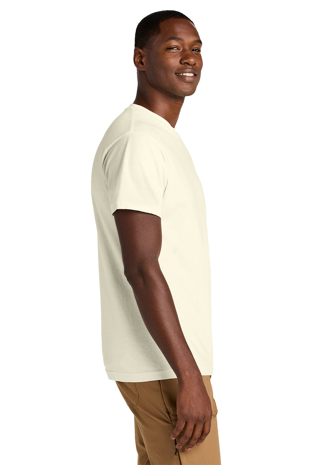 American Apparel 1301GD Mens Garment Dyed Short Sleeve Crewneck T-Shirt Faded Cream Model Side