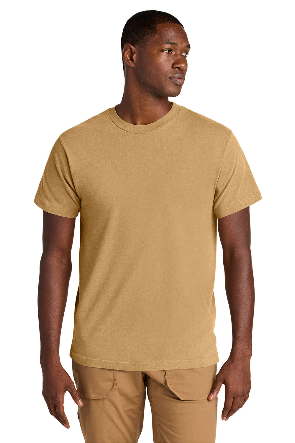 American Apparel 1301GD Mens Garment Dyed Short Sleeve Crewneck T-Shirt Faded Mustard Model Front