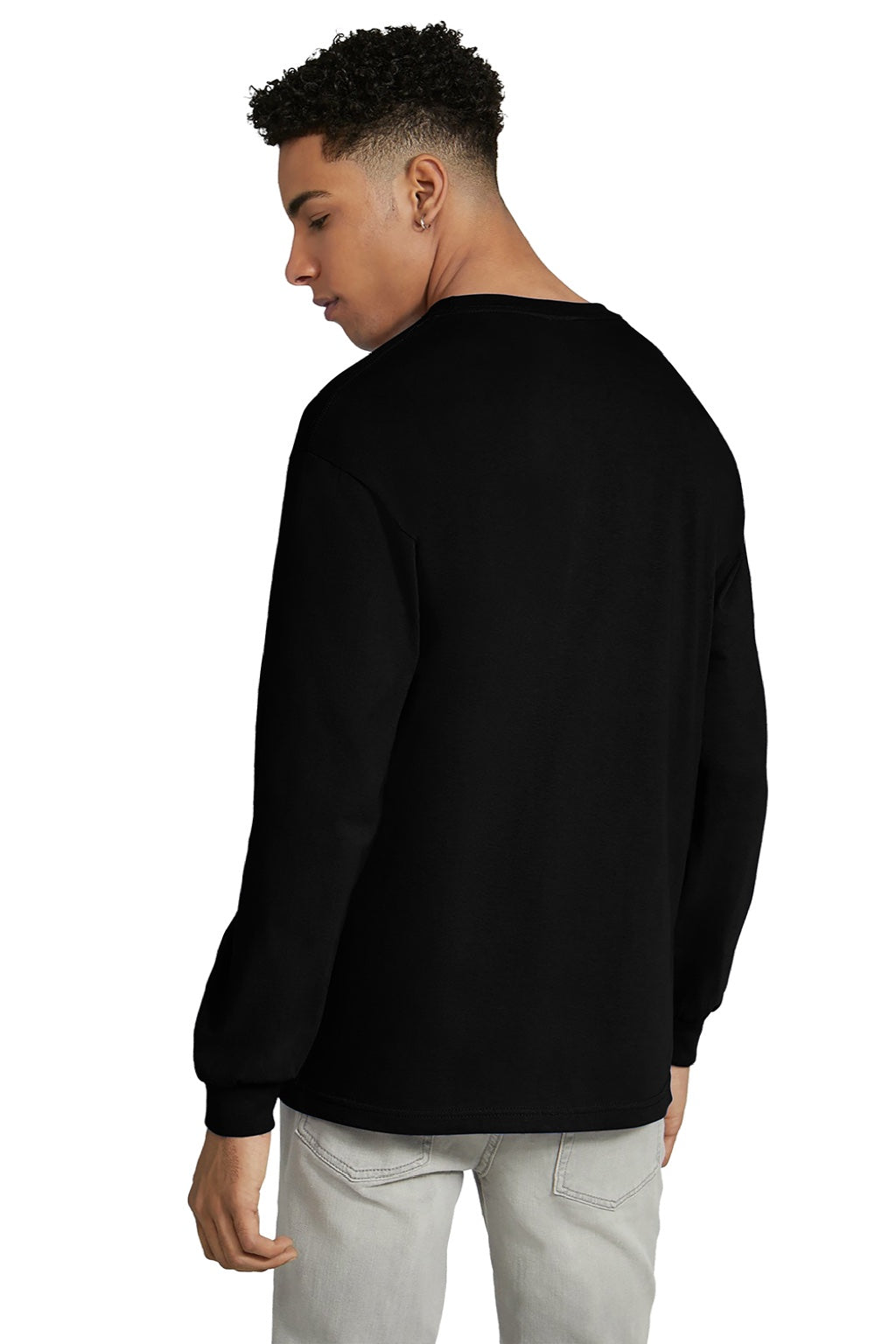 American Apparel 1304 Mens Long Sleeve Crewneck T-Shirt Black Model Back