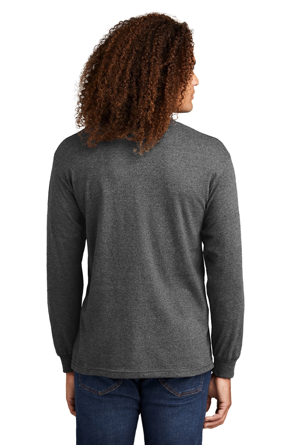 American Apparel 1304 Mens Long Sleeve Crewneck T-Shirt Heather Charcoal Grey Model Back