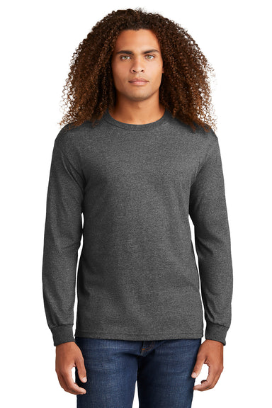 American Apparel AL1304/1304 Mens Long Sleeve Crewneck T-Shirt Heather Charcoal Grey Model Front
