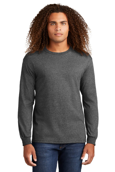 American Apparel 1304 Mens Long Sleeve Crewneck T-Shirt Heather Charcoal Grey Model Front