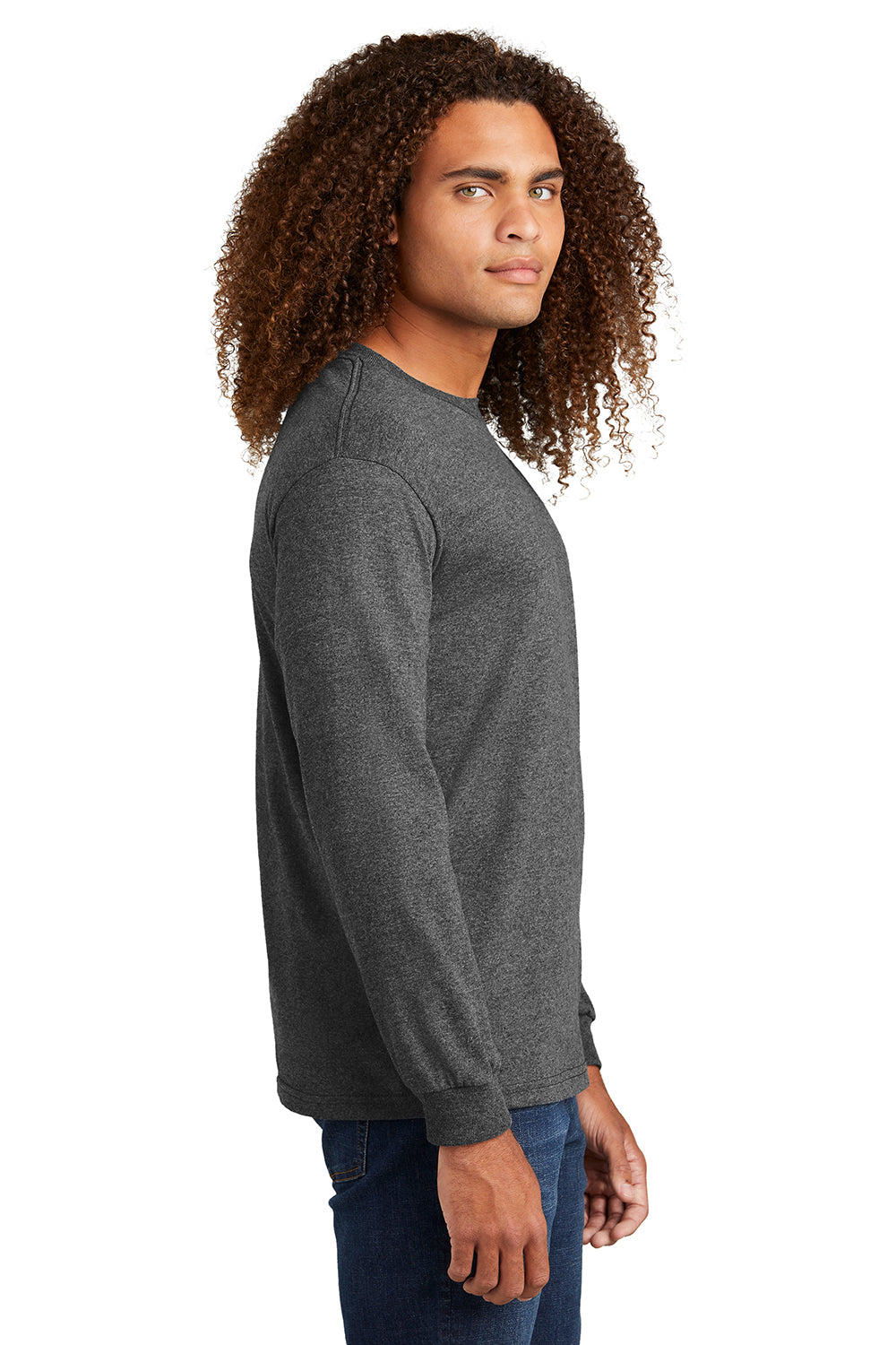 American Apparel AL1304/1304 Mens Long Sleeve Crewneck T-Shirt Heather Charcoal Grey Model Side