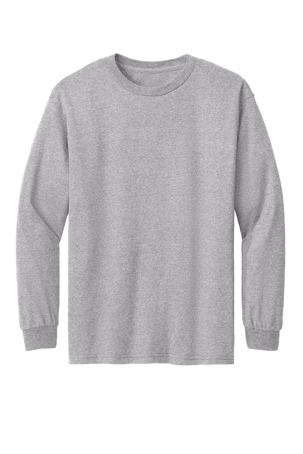 American Apparel 1304 Mens Long Sleeve Crewneck T-Shirt Heather Grey Model Flat Front