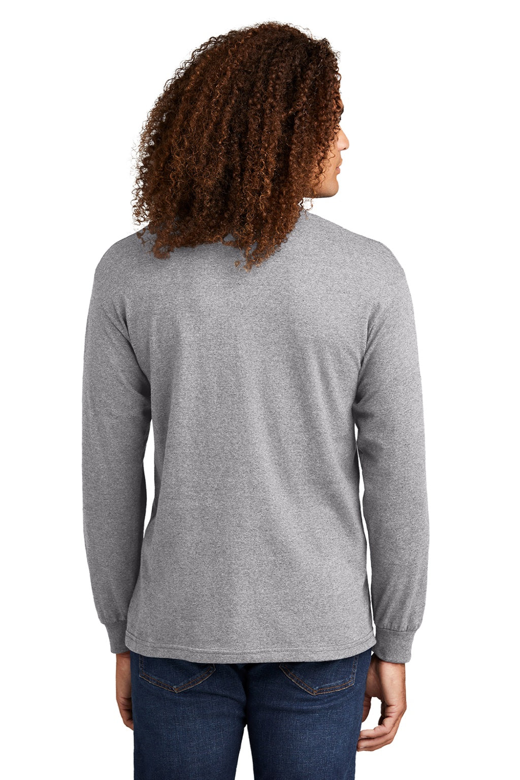 American Apparel 1304 Mens Long Sleeve Crewneck T-Shirt Heather Grey Model Back