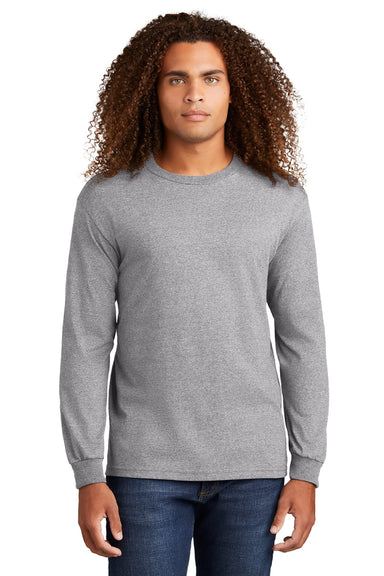 American Apparel 1304 Mens Long Sleeve Crewneck T-Shirt Heather Grey Model Front