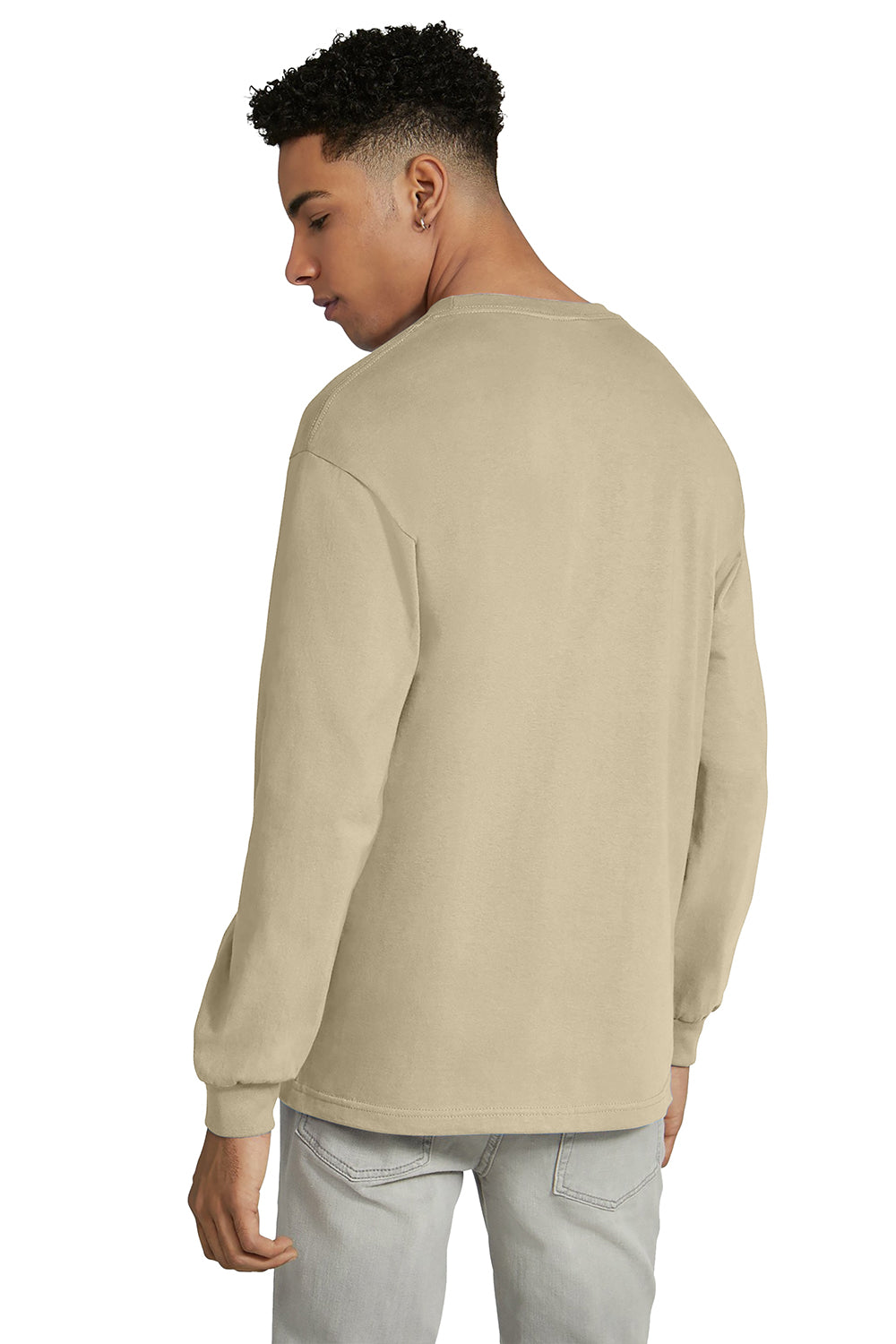 American Apparel AL1304/1304 Mens Long Sleeve Crewneck T-Shirt Sand Model Back