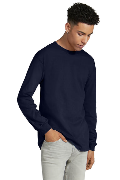 American Apparel 1304 Mens Long Sleeve Crewneck T-Shirt Navy Blue Model Front