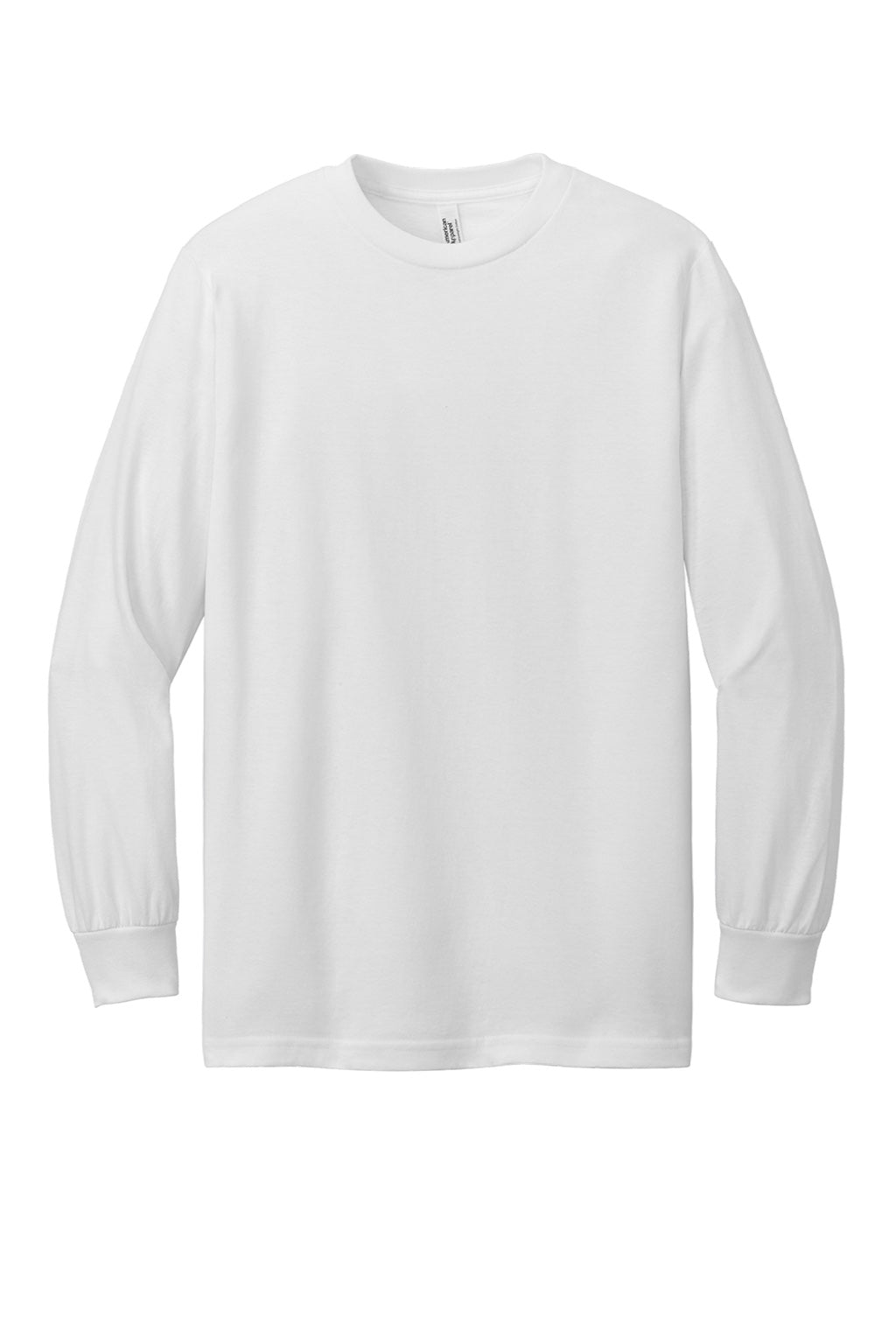 American Apparel 1304 Mens Long Sleeve Crewneck T-Shirt White Model Flat Front