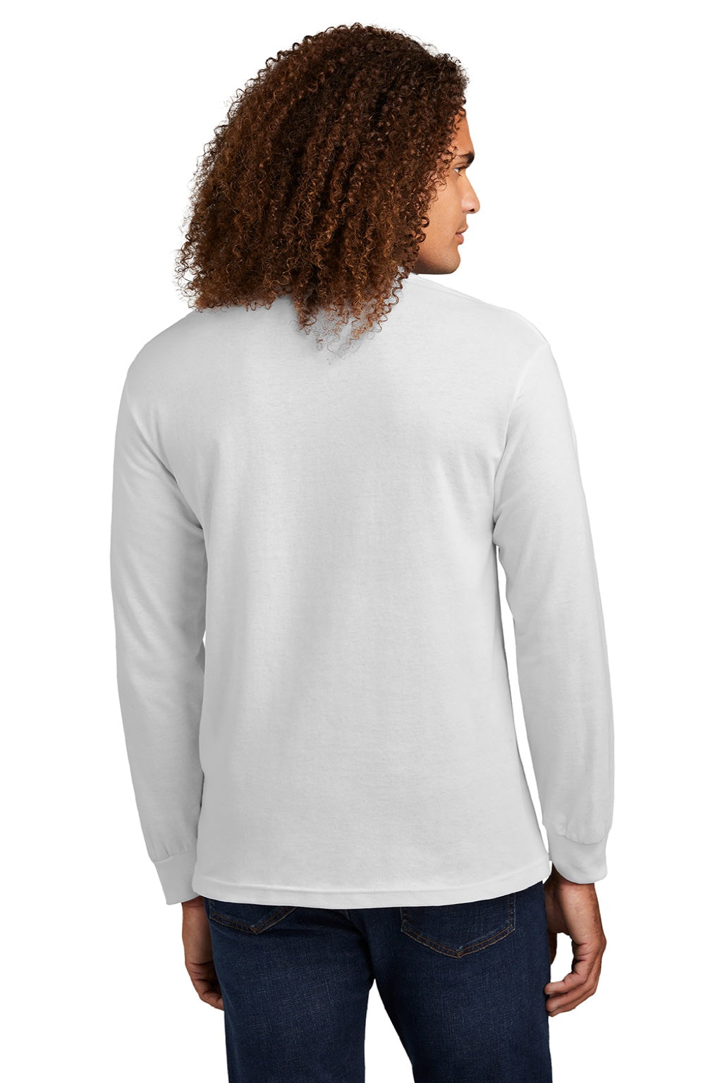 American Apparel 1304 Mens Long Sleeve Crewneck T-Shirt White Model Back