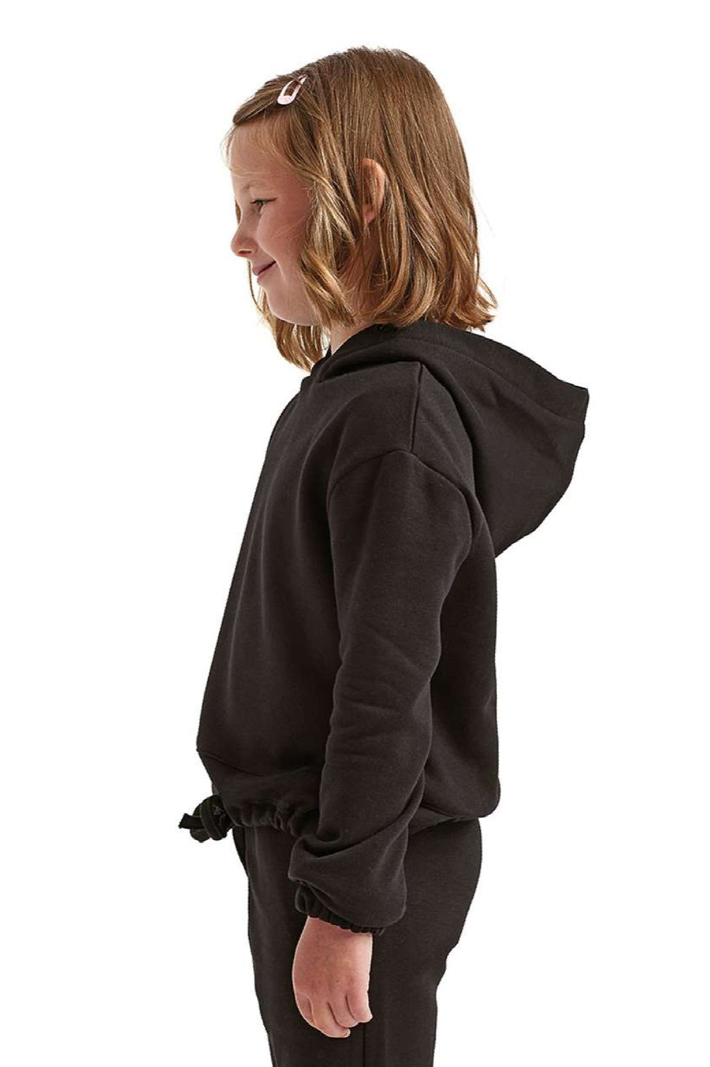 TriDri TD85B Youth Maria Hooded Sweatshirt Hoodie Black Model Side