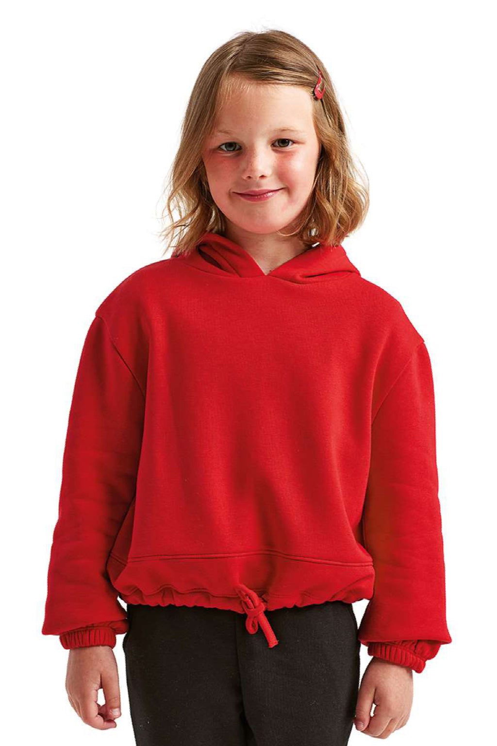 TriDri TD85B Youth Maria Hooded Sweatshirt Hoodie Fire Red Model Front