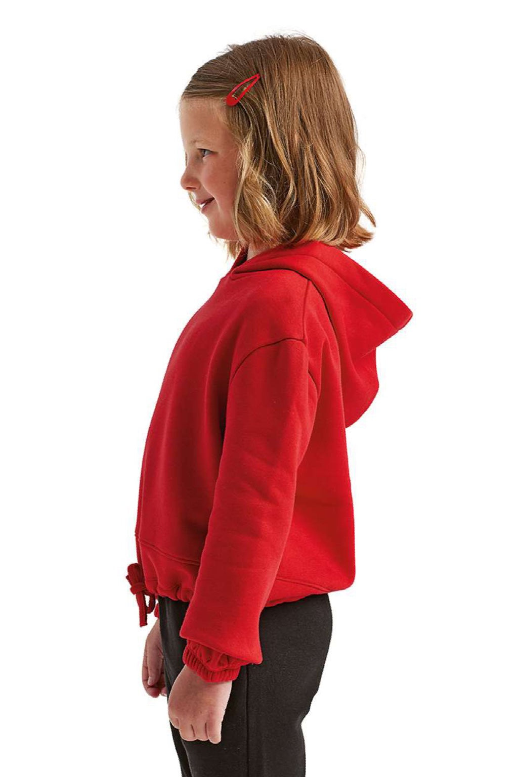 TriDri TD85B Youth Maria Hooded Sweatshirt Hoodie Fire Red Model Side