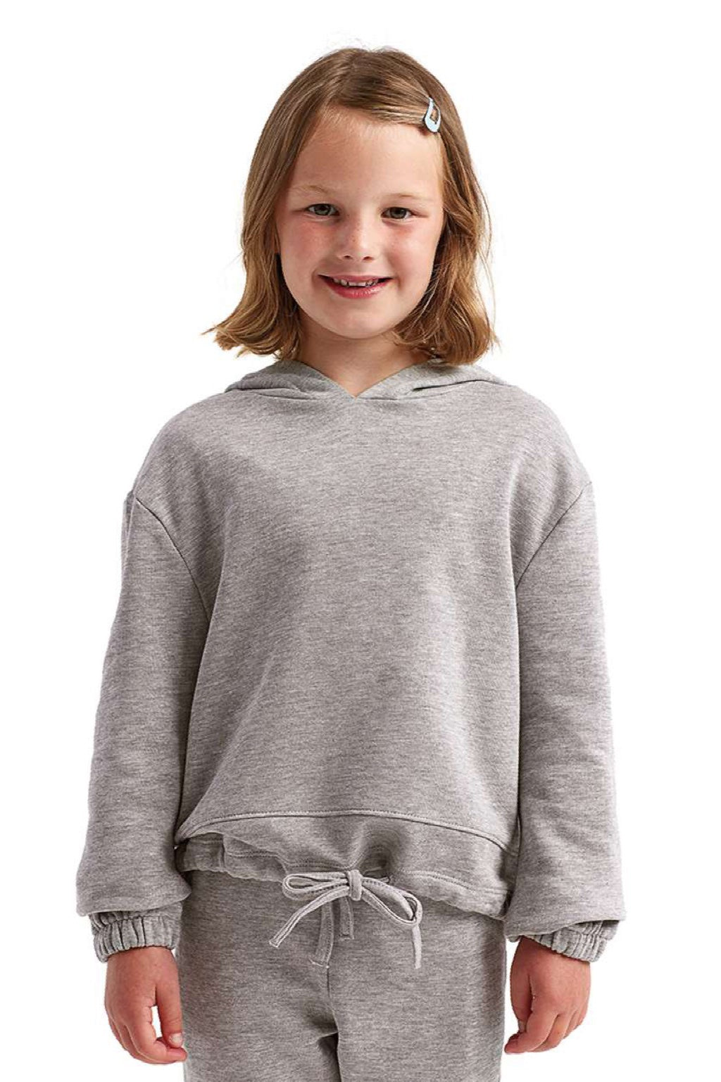 TriDri TD85B Youth Maria Hooded Sweatshirt Hoodie Heather Grey Model Front