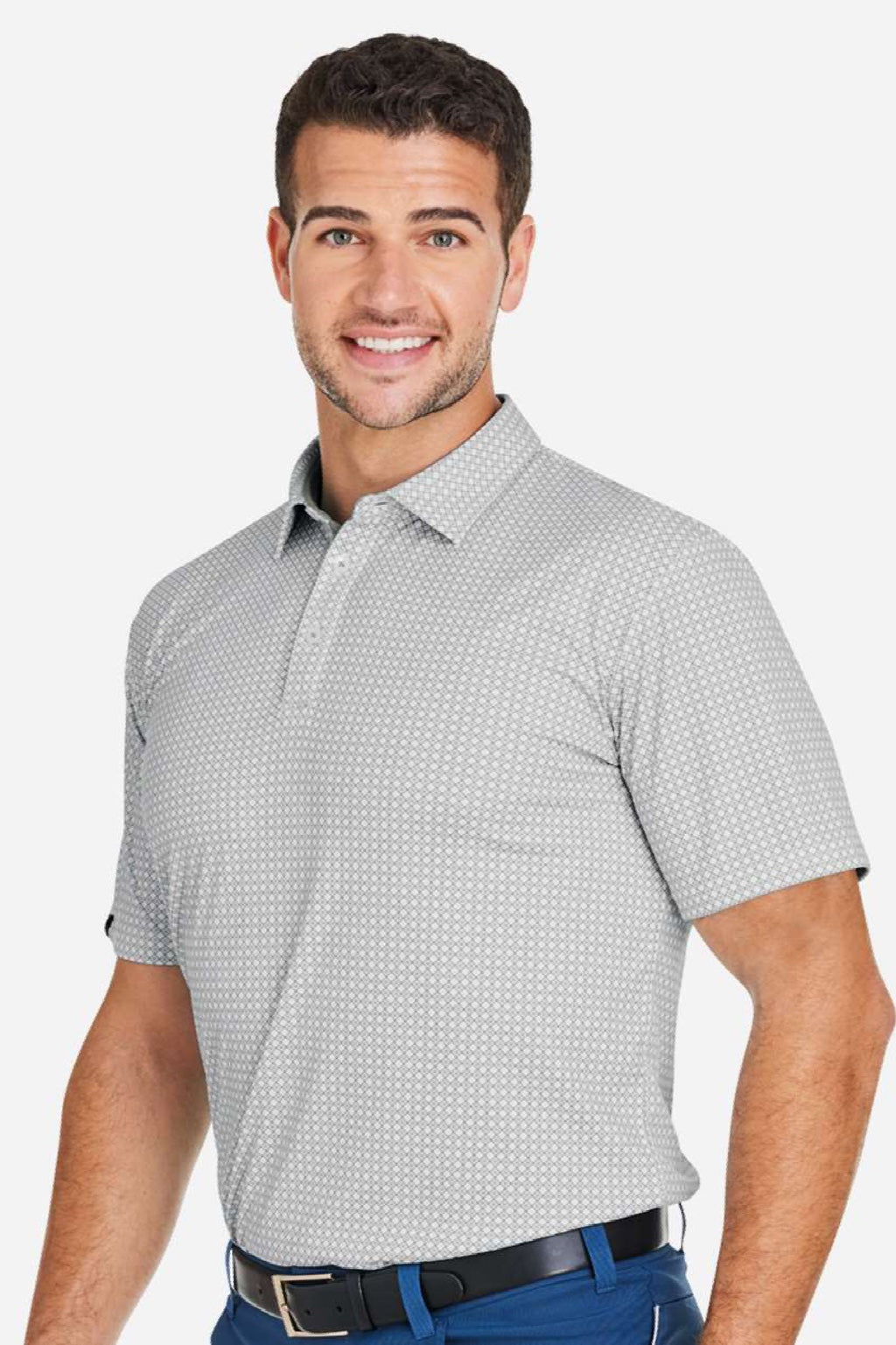 Swannies Golf SW2200 Mens Tanner Printed Short Sleeve Polo Shirt Olive Green Model Side