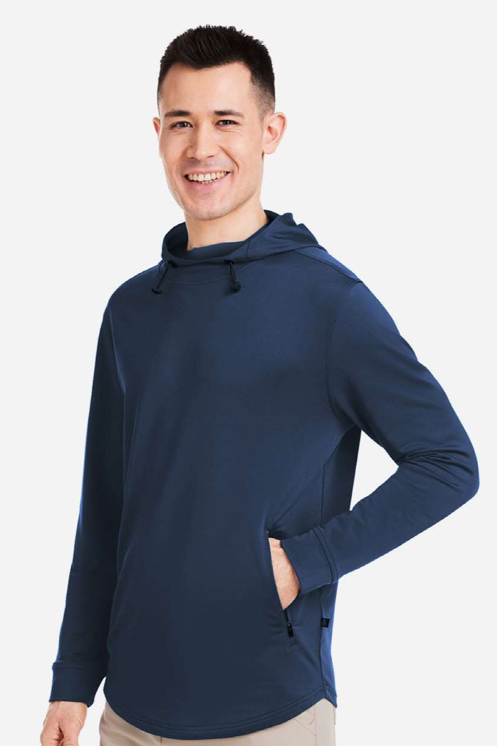 Swannies Golf SWI600 Mens Ivy Hooded Sweatshirt Hoodie w/ Pouch Pocket Navy Blue Model Side