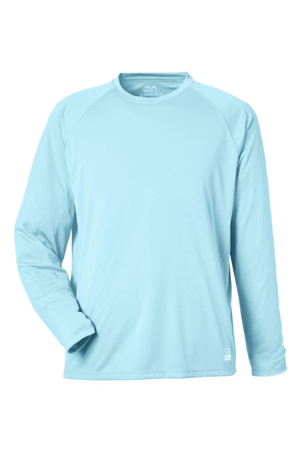 Huk H12L009 Mens LoPro Pursuit Long Sleeve Crewneck T-Shirt Island Paradise Blue Flat Front