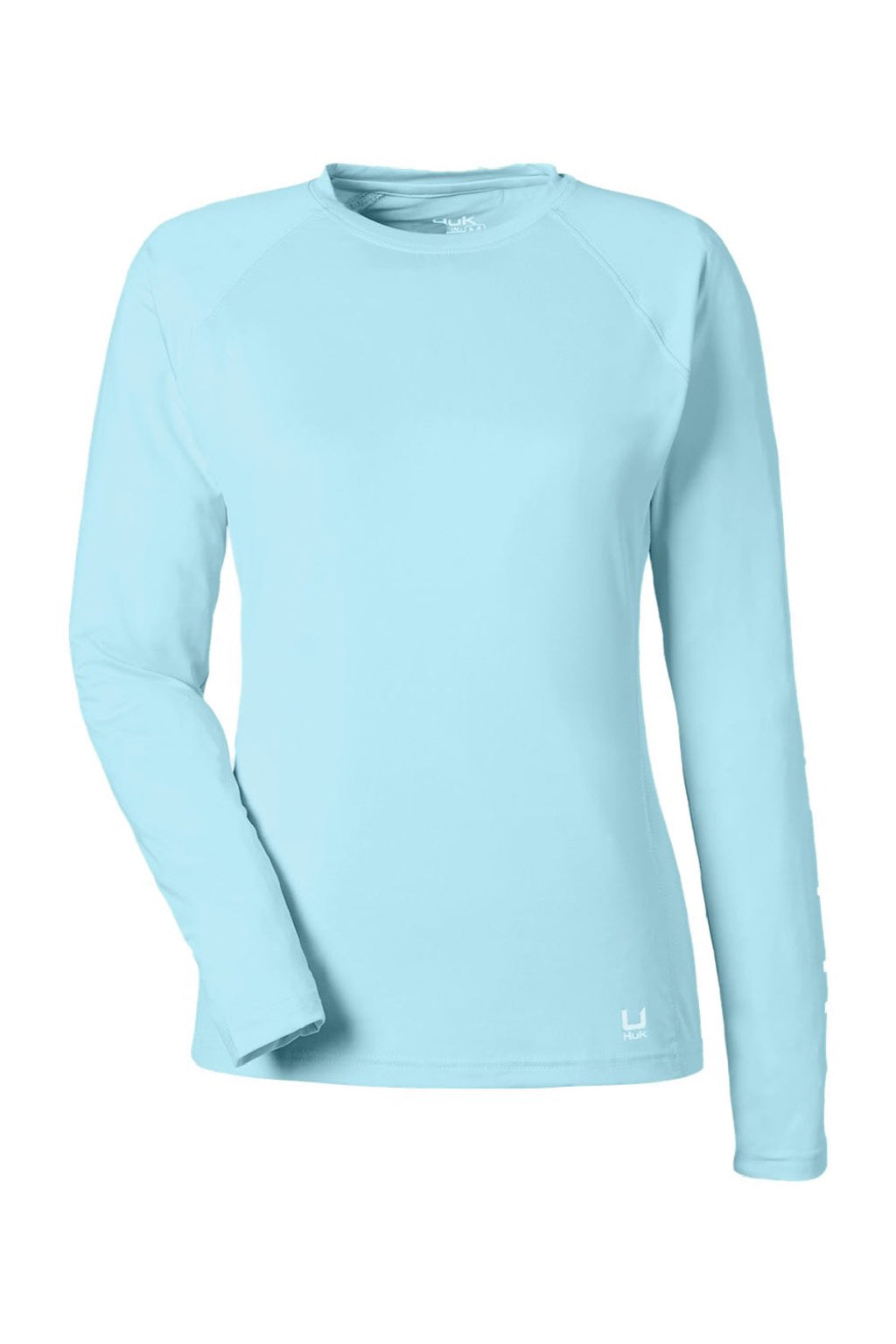 Huk H612L04 Womens LoPro Pursuit Long Sleeve Crewneck T-Shirt Island Paradise Blue Flat Front