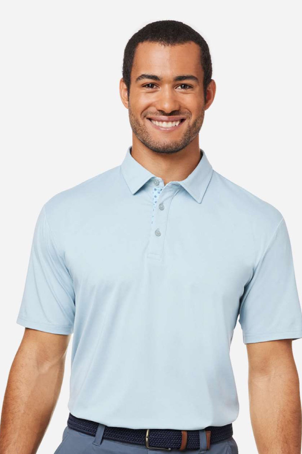 Swannies Golf SW2001 Mens James H Short Sleeve Polo Shirt Heather Sky Blue Model Front