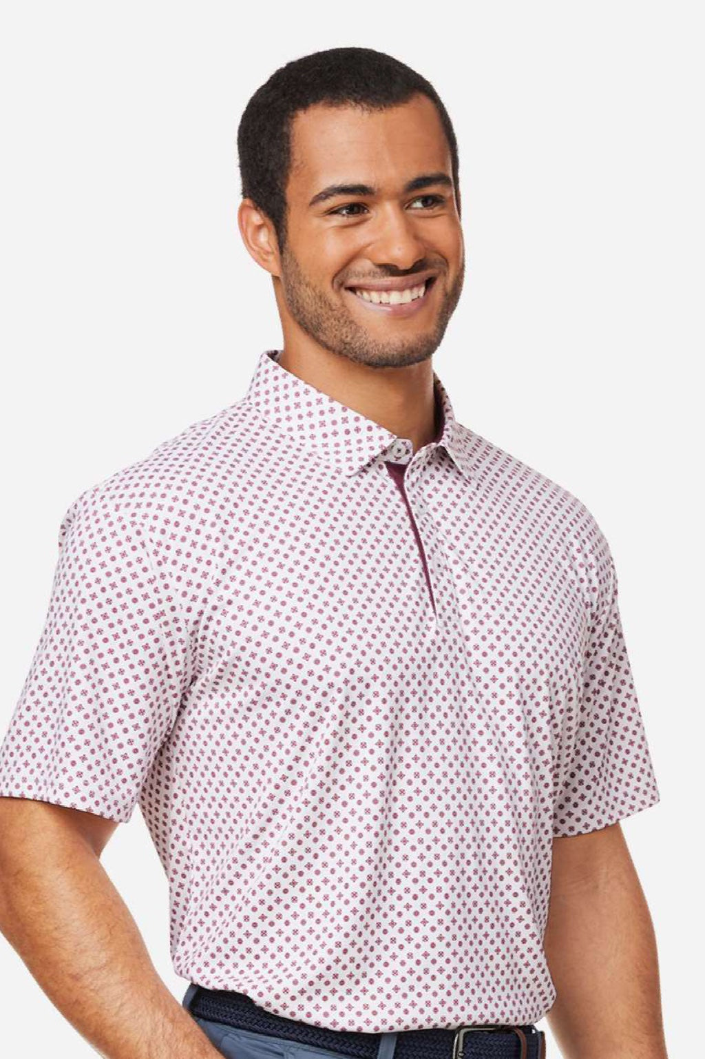 Swannies Golf SW5400 Mens Hazelwood Short Sleeve Polo Shirt Maroon Model Side