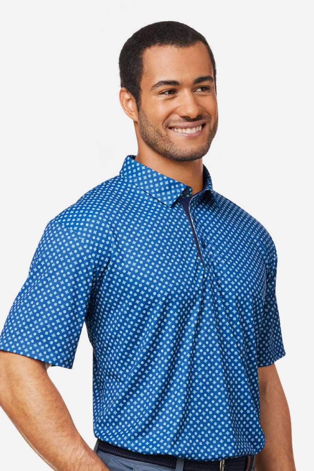 Swannies Golf SW5400 Mens Hazelwood Short Sleeve Polo Shirt Navy Blue Model Side