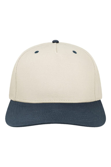 Legacy Hats HTA Mens Heritiage Twill Snapback Hat Stone/Navy Blue Flat Front