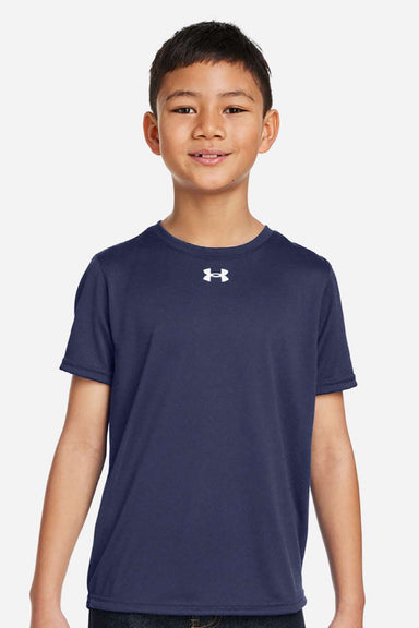 Under Armour 1377487 Youth Tech Team Short Sleeve Crewneck T-Shirt Midnight Navy Blue/White Model Front