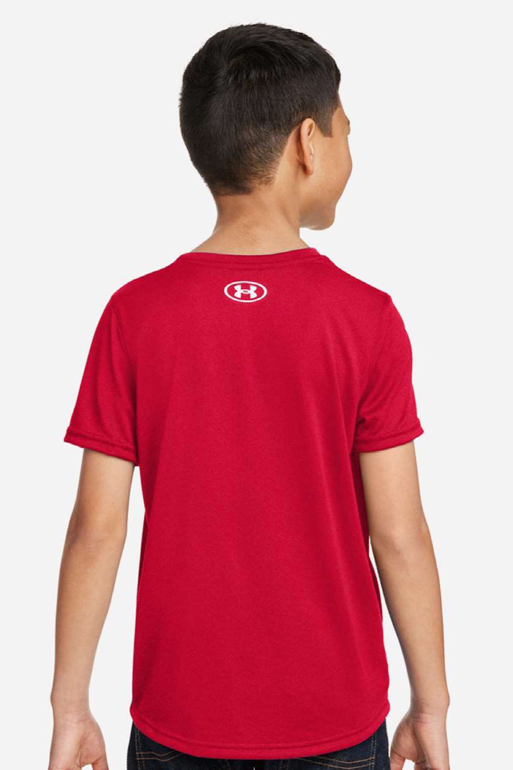 Under Armour 1377487 Youth Tech Team Short Sleeve Crewneck T-Shirt Red/White Model Back