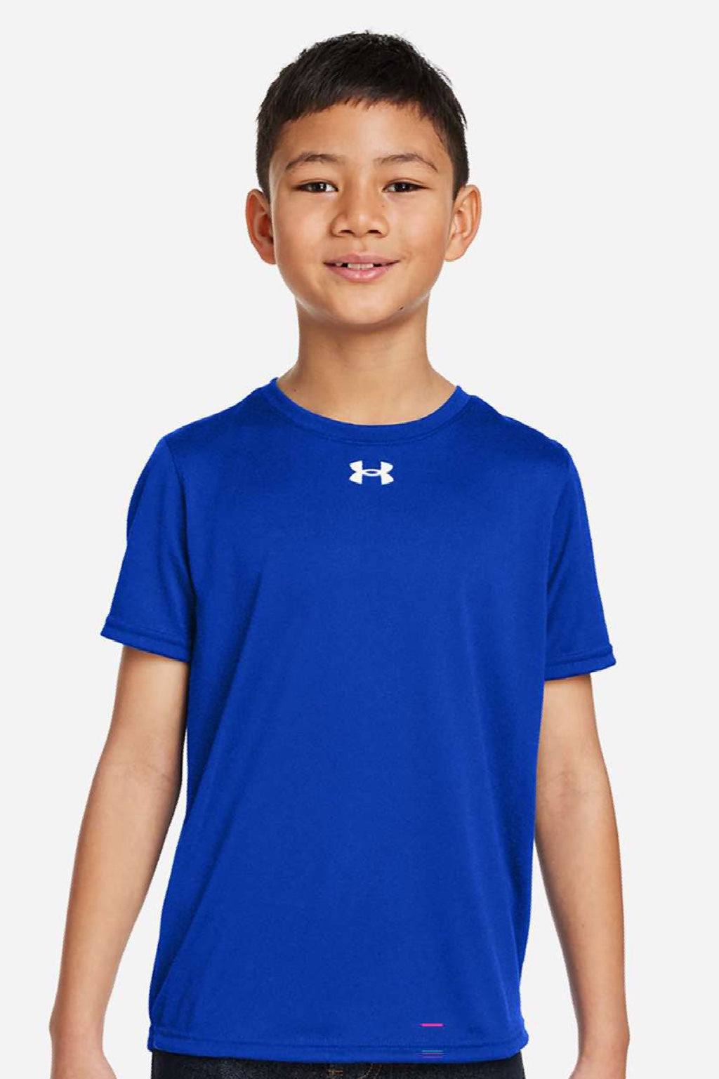 Under Armour 1377487 Youth Tech Team Short Sleeve Crewneck T-Shirt Royal Blue/White Model Front