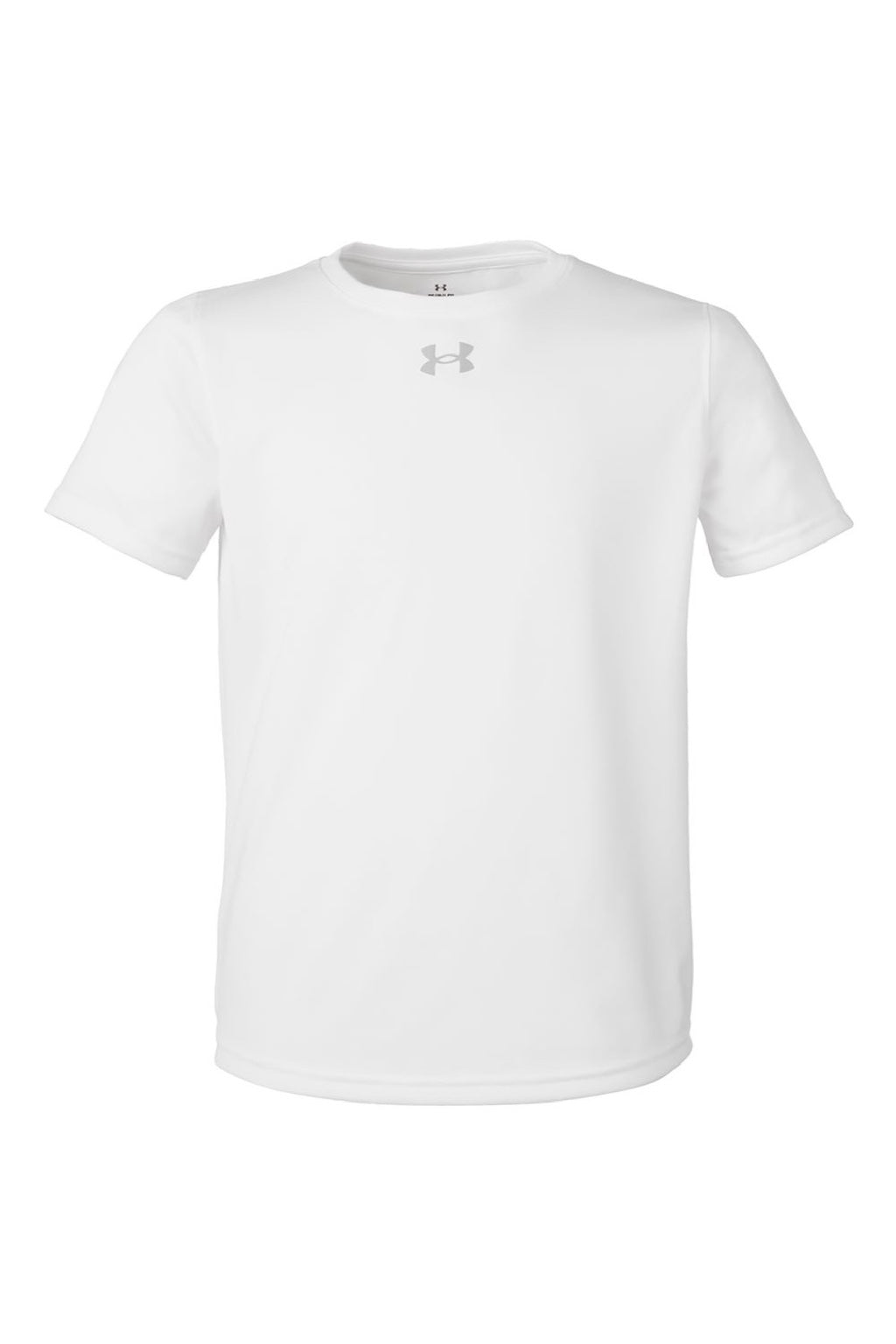 Under Armour 1377487 Youth Tech Team Short Sleeve Crewneck T-Shirt White/Mod Grey Flat Front