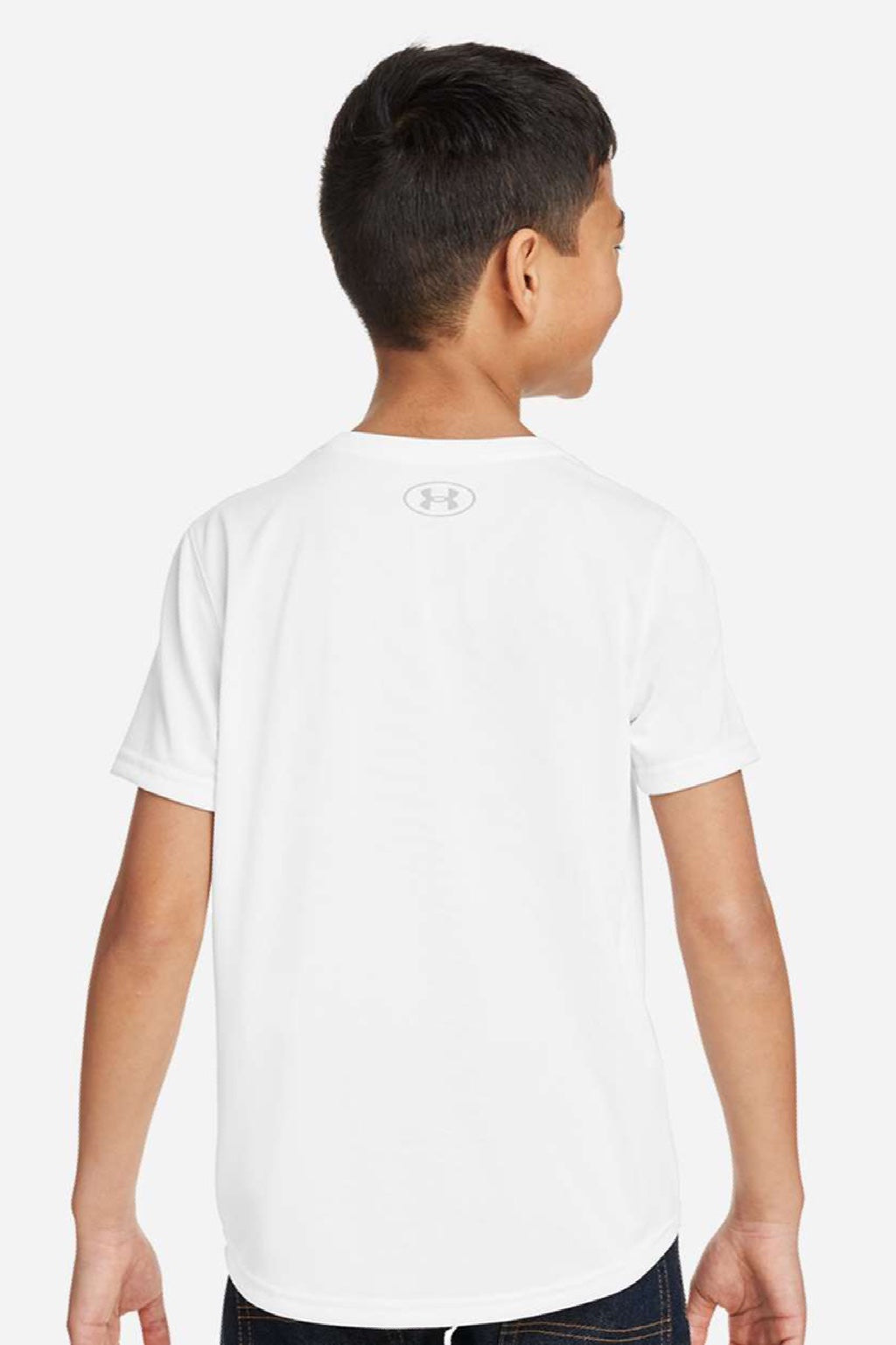 Under Armour 1377487 Youth Tech Team Short Sleeve Crewneck T-Shirt White/Mod Grey Model Back