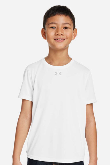 Under Armour 1377487 Youth Tech Team Short Sleeve Crewneck T-Shirt White/Mod Grey Model Front