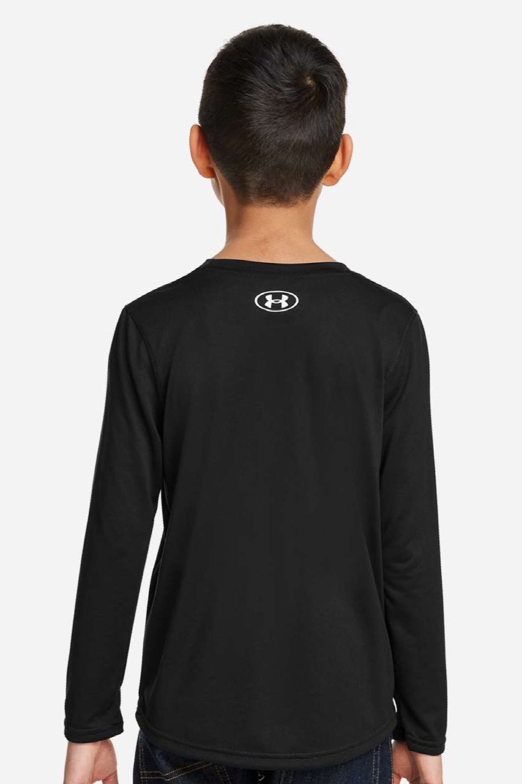 Under Armour 1377488 Youth Tech Team Long Sleeve Crewneck T-Shirt Black/White Model Back