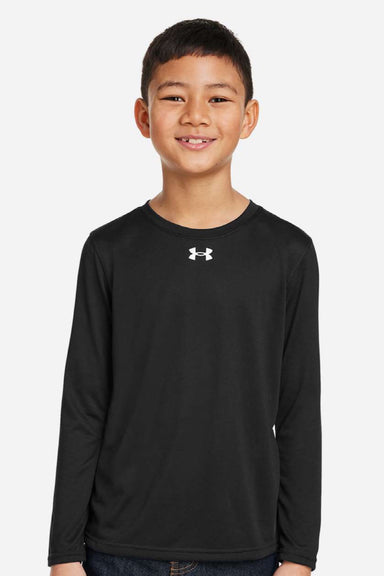 Under Armour 1377488 Youth Tech Team Long Sleeve Crewneck T-Shirt Black/White Model Front