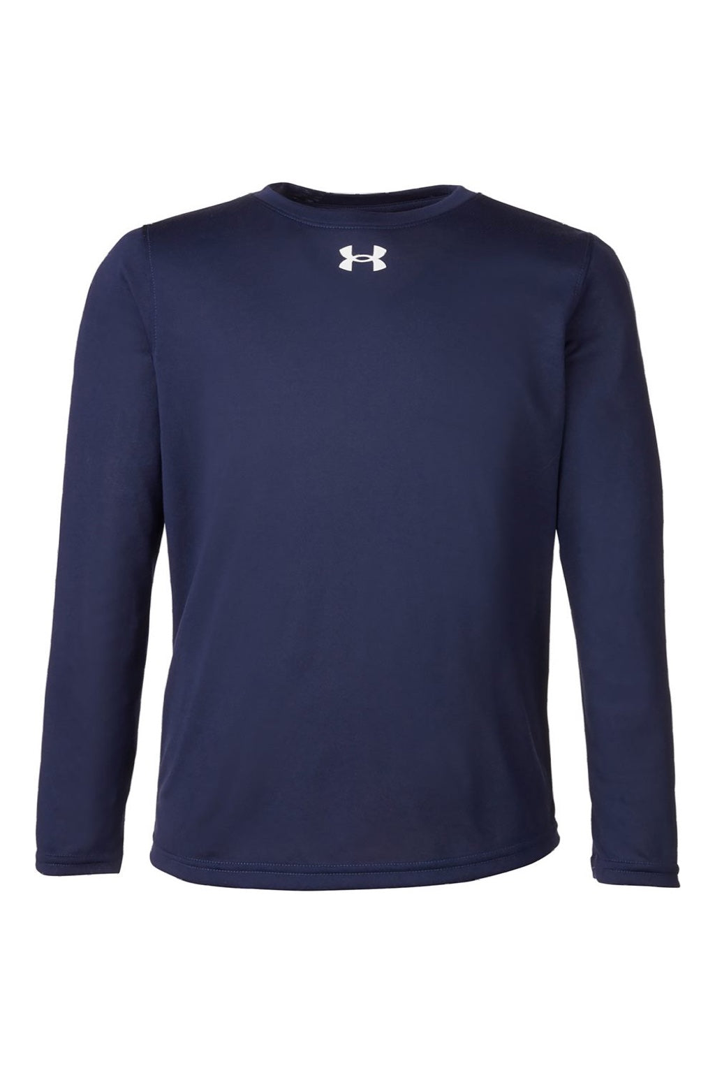 Under Armour 1377488 Youth Tech Team Long Sleeve Crewneck T-Shirt Midnight Navy Blue/White Flat Front