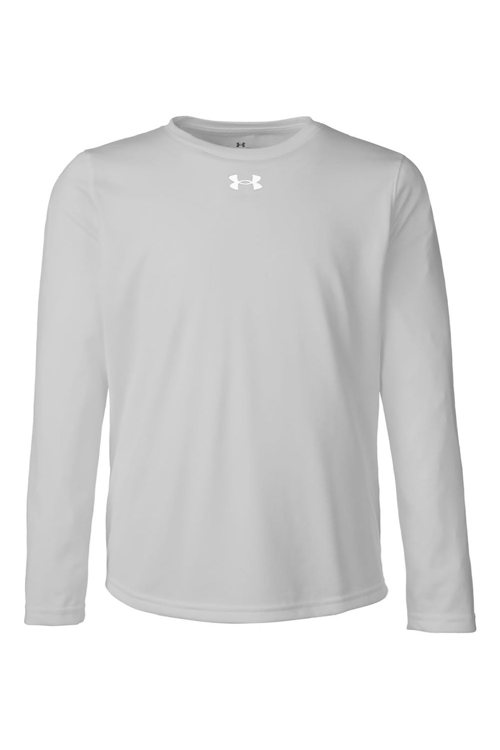 Under Armour 1377488 Youth Tech Team Long Sleeve Crewneck T-Shirt Heather Mod Light Grey/White Flat Front