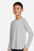 Under Armour 1377488 Youth Tech Team Long Sleeve Crewneck T-Shirt Heather Mod Light Grey/White Model Side