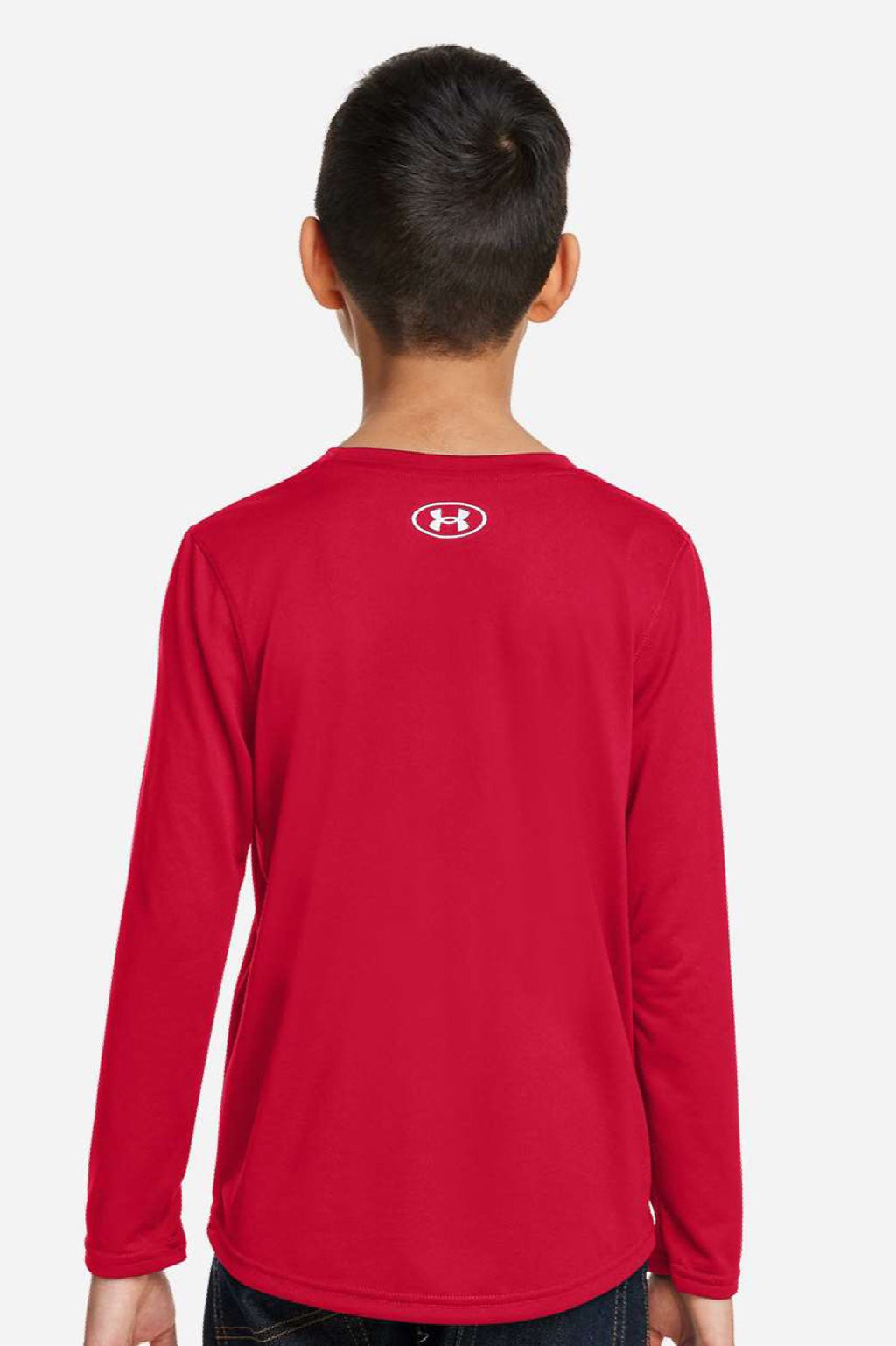 Under Armour 1377488 Youth Tech Team Long Sleeve Crewneck T-Shirt Red/White Model Back