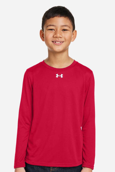 Under Armour 1377488 Youth Tech Team Long Sleeve Crewneck T-Shirt Red/White Model Front