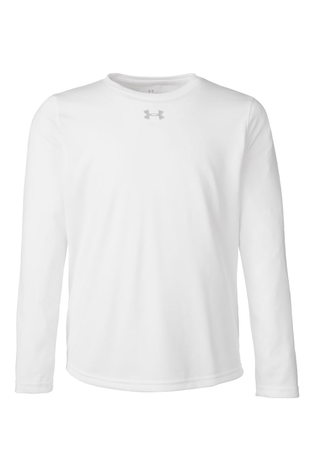 Under Armour 1377488 Youth Tech Team Long Sleeve Crewneck T-Shirt White/Mod Grey Flat Front