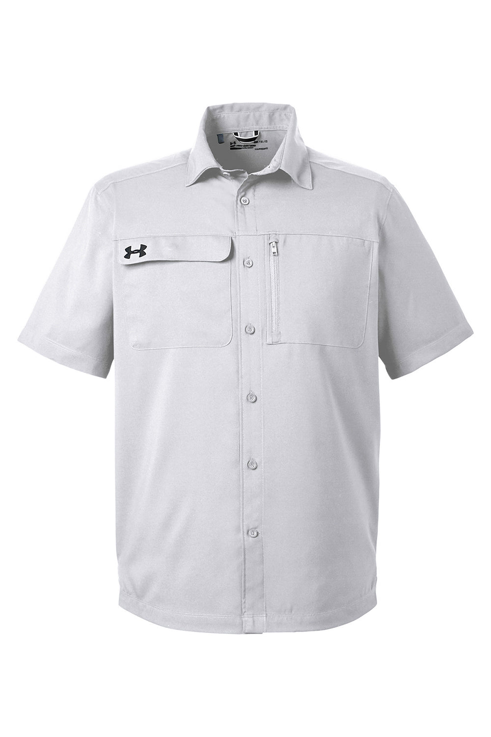 Under Armour 1351360 Mens Motivate Moisture Wicking Short Sleeve Button Down Shirt w/ Pocket Halo Grey Flat Front
