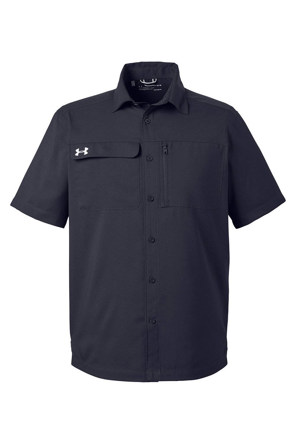 Under Armour 1351360 Mens Motivate Moisture Wicking Short Sleeve Button Down Shirt w/ Pocket Black Flat Front