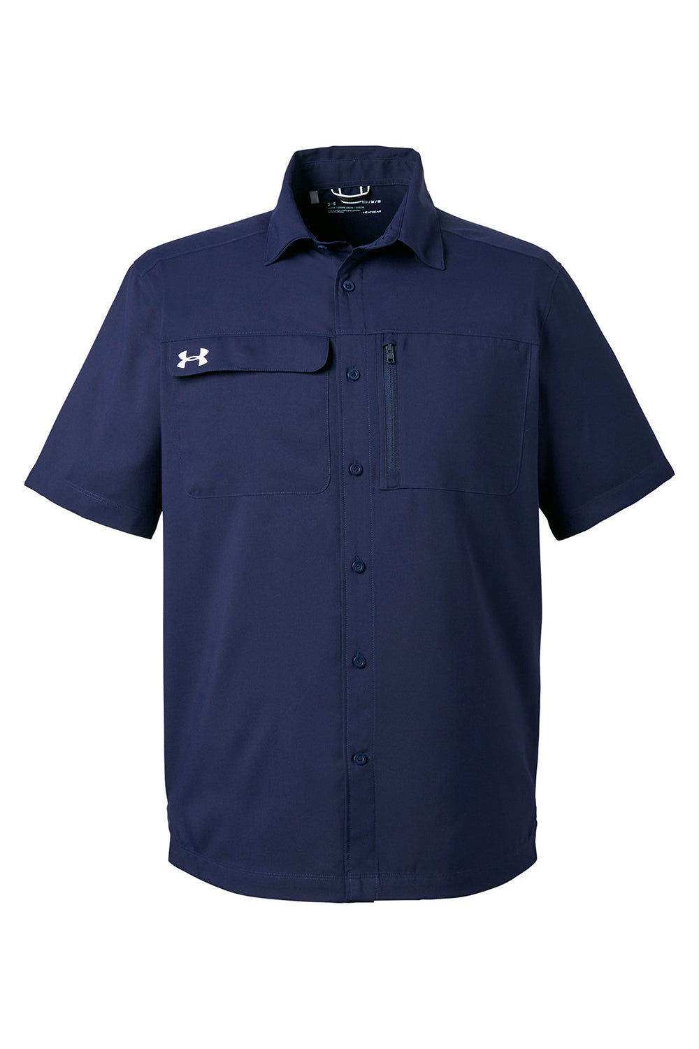 Under Armour 1351360 Mens Motivate Moisture Wicking Short Sleeve Button Down Shirt w/ Pocket Midnight Navy Blue Flat Front