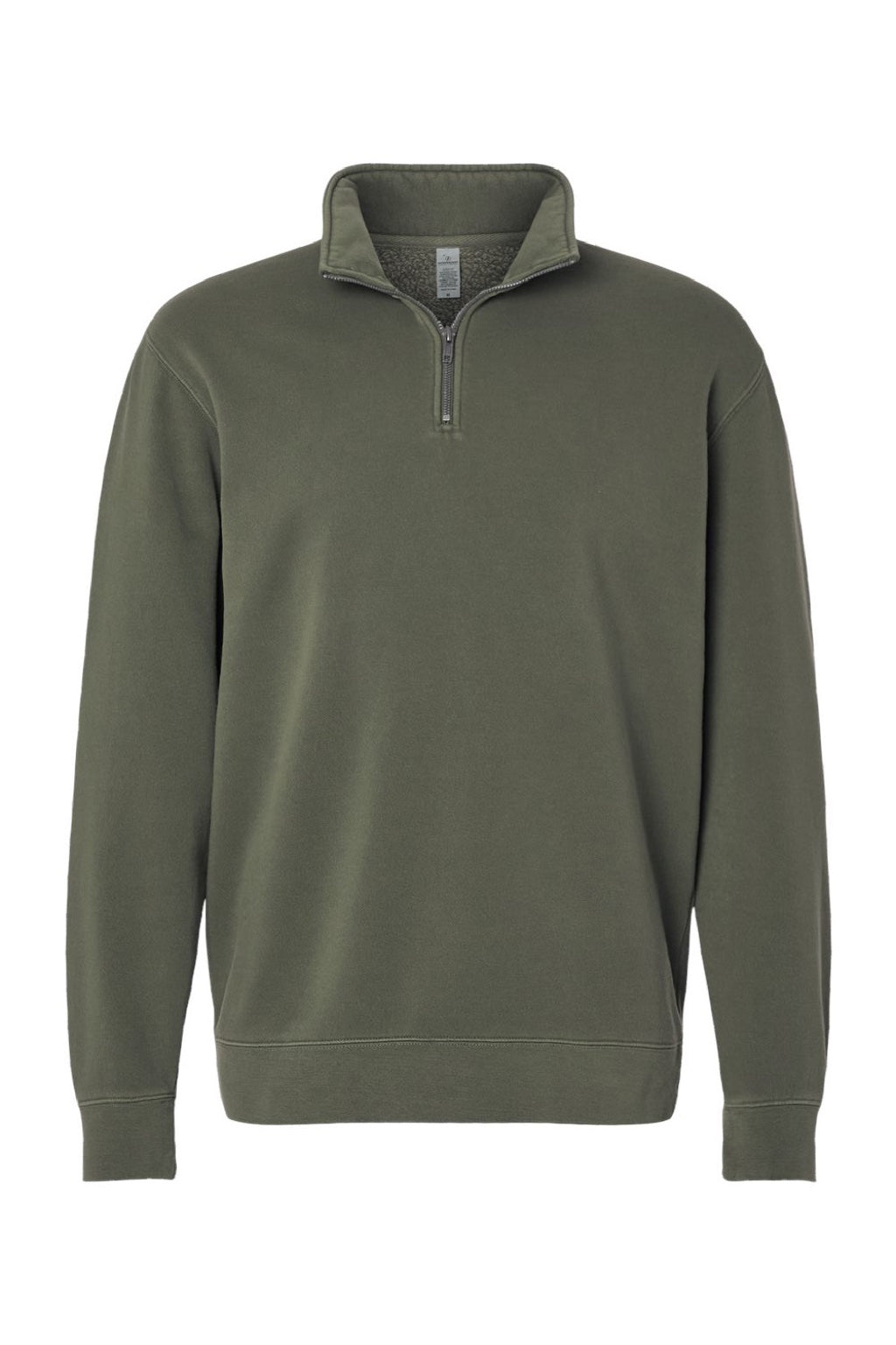 Independent Trading Company PRM4600QZ Mens Pigment Dyed 1/4 Zip Sweatshirt Pigment Army Green Flat Front