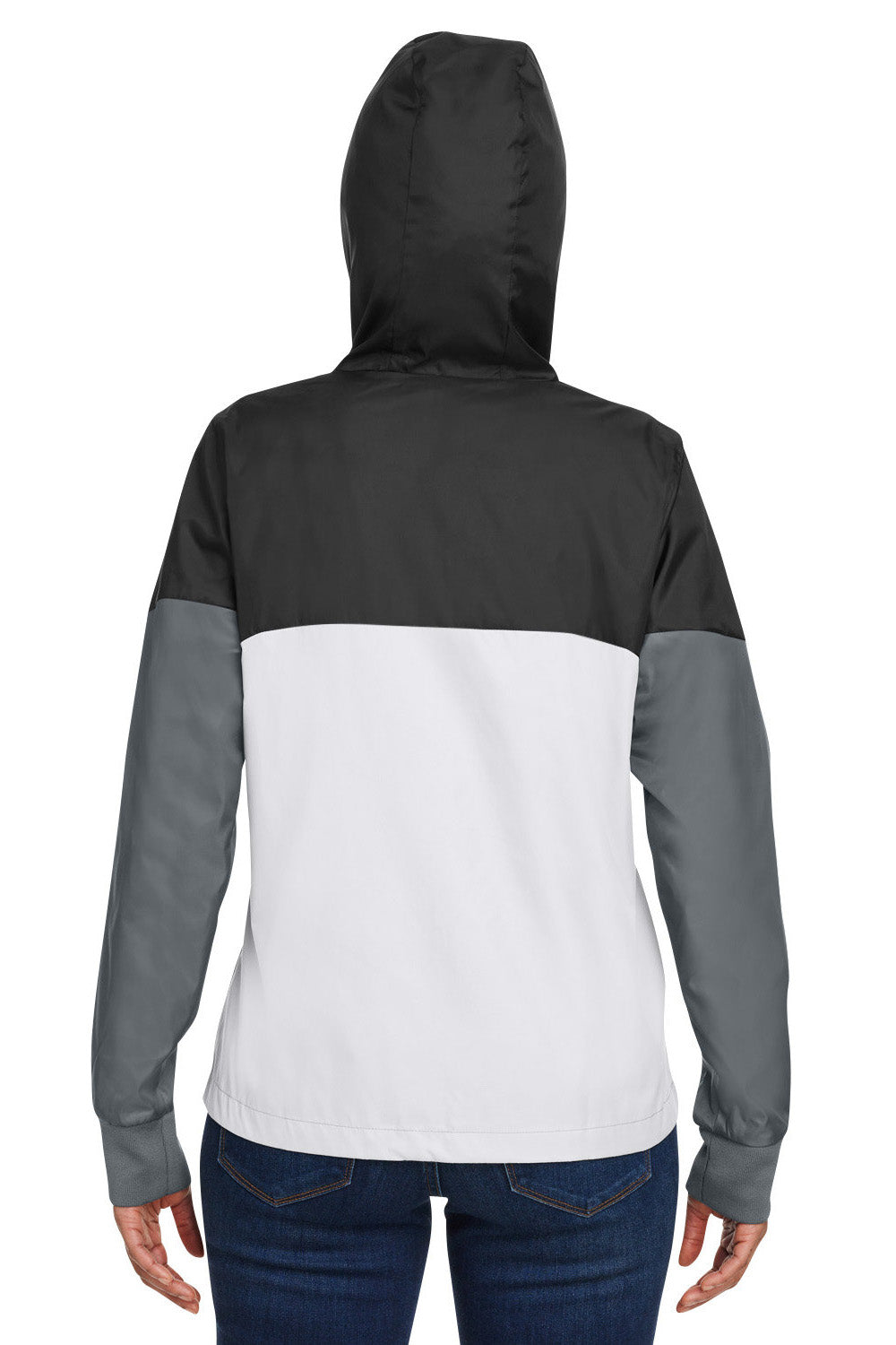 Under Armour 1359348 Womens Team Legacy Wind & Water Resistant Full Zip Hooded Jacket Black Model Back